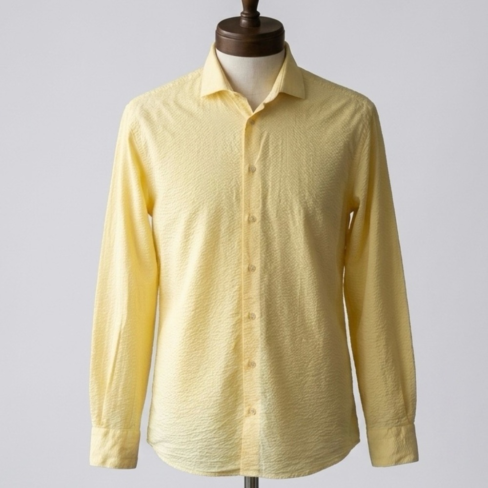 St. Croix Men's Casual Button Down Shirt in Bright Yellow Size Large Cotton